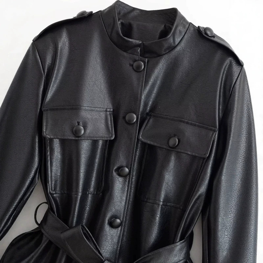 ZARA Stand Collar Two Pocket Motorcycle Leather Jacket
